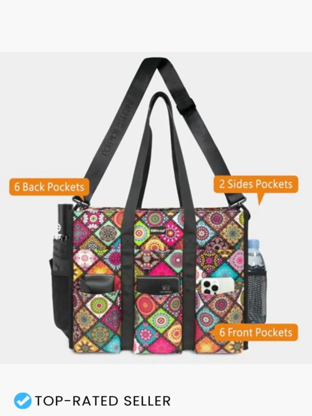 Utility Water Resistant Tote Bag with 22 Pockets Top Zipper Closure for Work